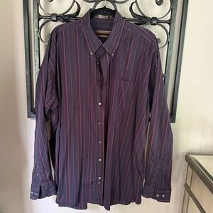 Purple Casual Button Down Shirt with Vertical Stripes